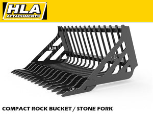 HLA Compact Duty Stone Fork/Rock Bucket (Retainer Style Tine) for Skid Steer