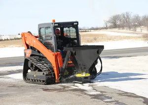 ERSKINE salt sand and fertilizer material spreader for skid steers
