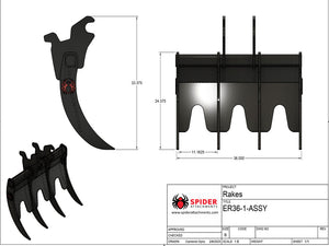 SPIDER ATTACHMENTS excavator rake for machines 6000-10000 lbs