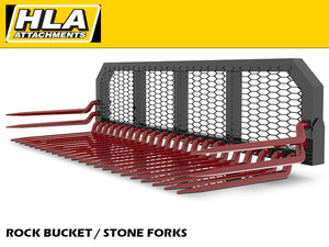 HLA Stone Fork/Rock Bucket (Cranked Kverneland Tine) for Skid Steer