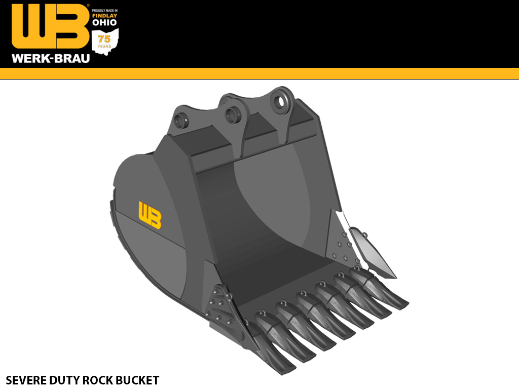 WERK-BRAU Severe duty Rock Buckets for 105,000 - 125,000 lbs. Excavators (50MT)