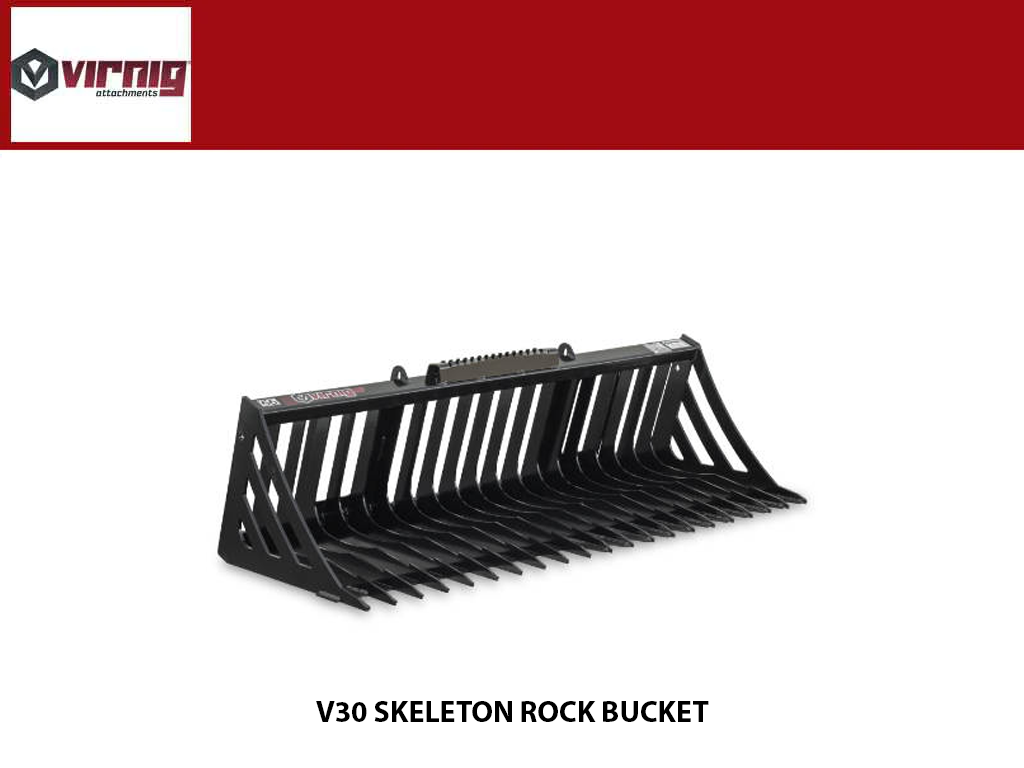 Virnig V30 Compact Tractor Skeleton Rock Bucket for tractors with skid steer coupler