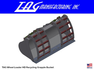 TAG Heavy Duty Recycling Grapple Bucket for Wheel Loaders at waste transfer recycling facilities