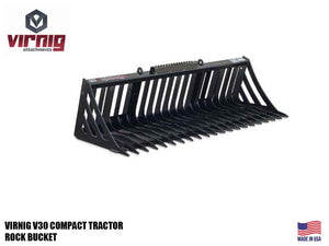Virnig V30 Compact Tractor Skeleton Rock Bucket for tractors with skid steer coupler