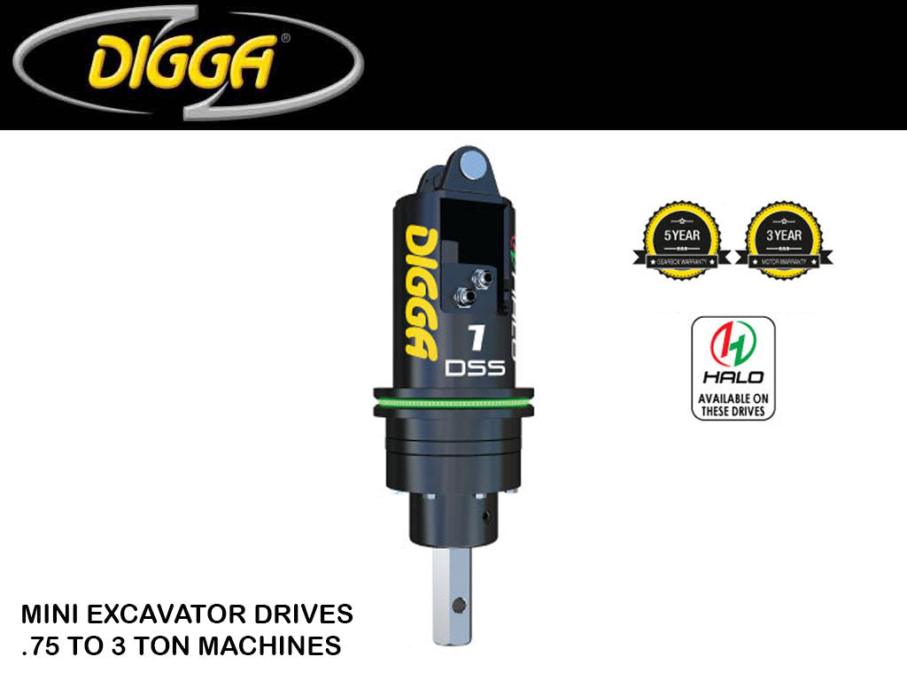 DIGGA auger drives for mini excavators, 1600 - 6600 lbs. machines