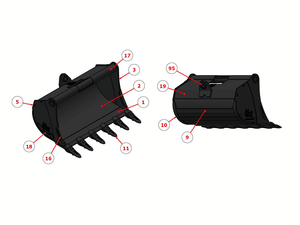 RHINOX Tag / CP / Wain Roy Quick Hitch Dirt Buckets for 10,000 to 12,000 Lbs. Machines (1.25" T-pin)