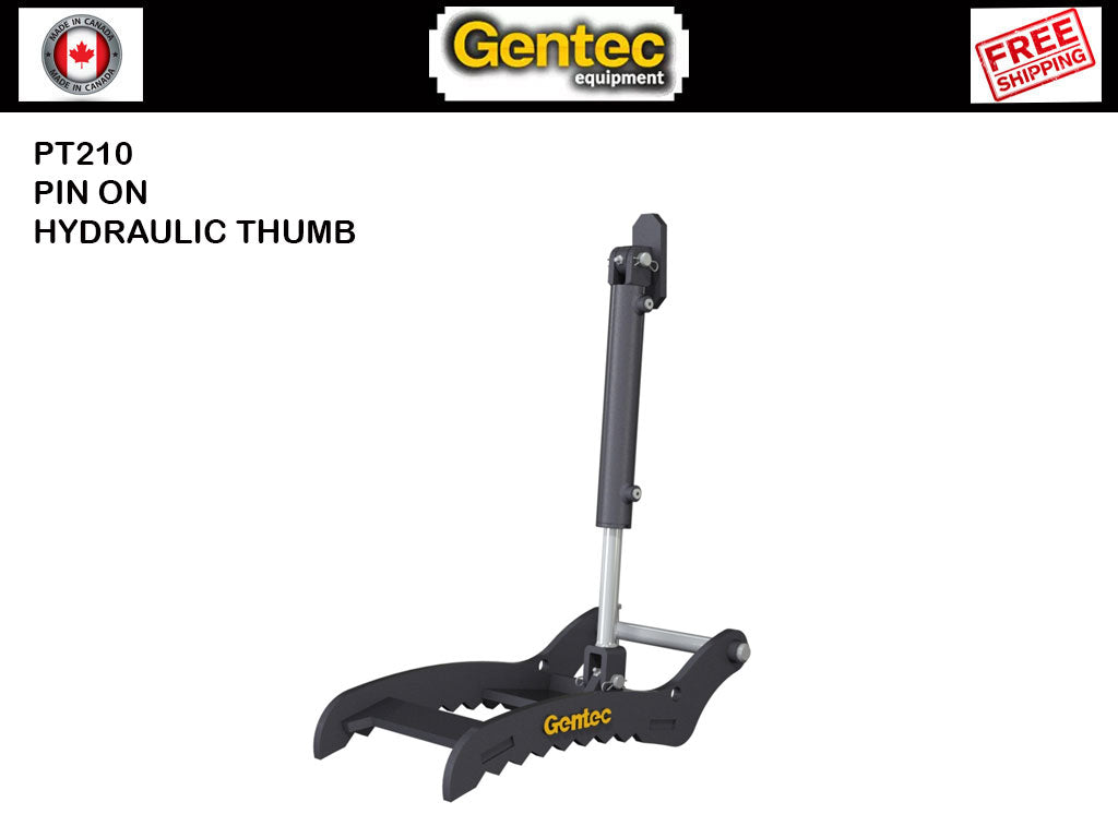 PT210 GENTEC Hydraulic Pin-On Thumb for 1,500lbs to 3,900lbs Excavator - 2 Tines