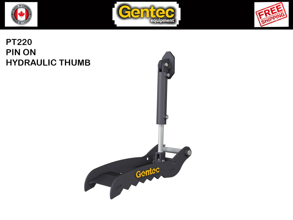 PT220 GENTEC Hydraulic Pin-On Thumb for 4,000lbs to 9,900lbs Excavator - 2 Tines