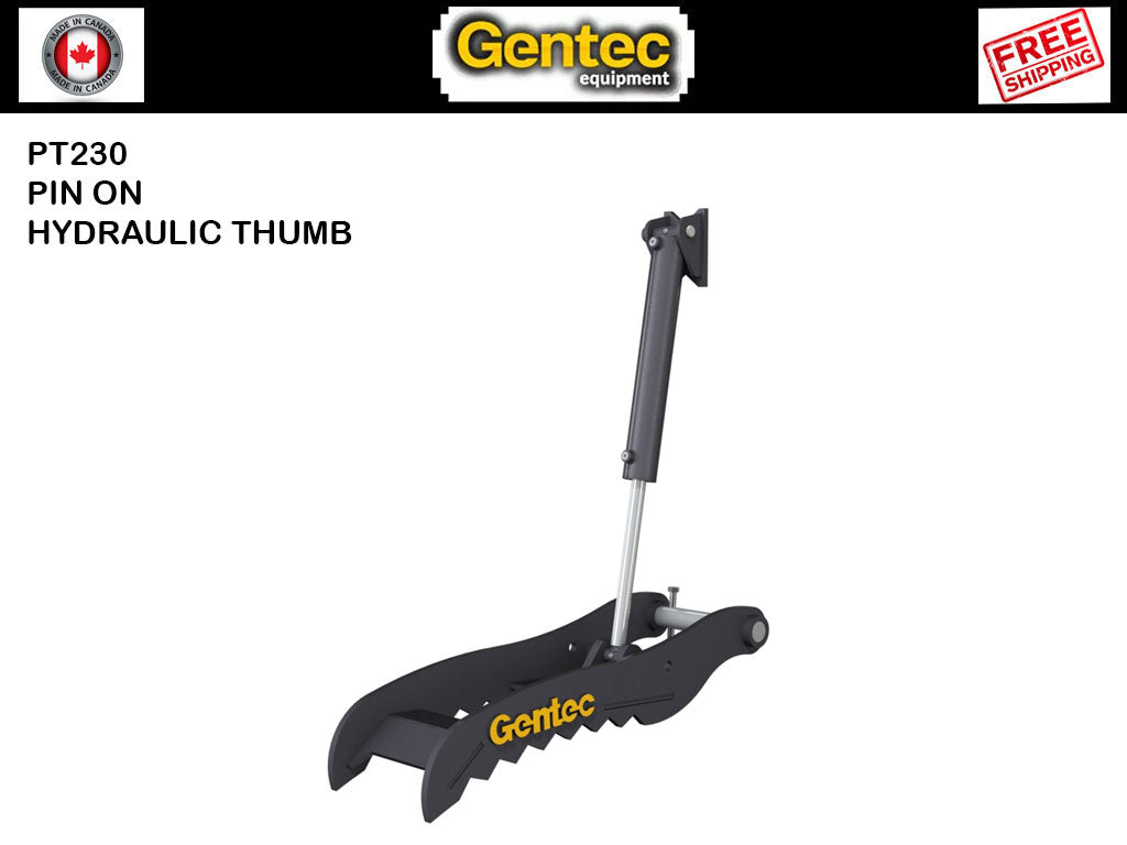 PT230 GENTEC Hydraulic Pin-On Thumb for 10,000lbs to 22,000lbs Excavator - 2 Tines