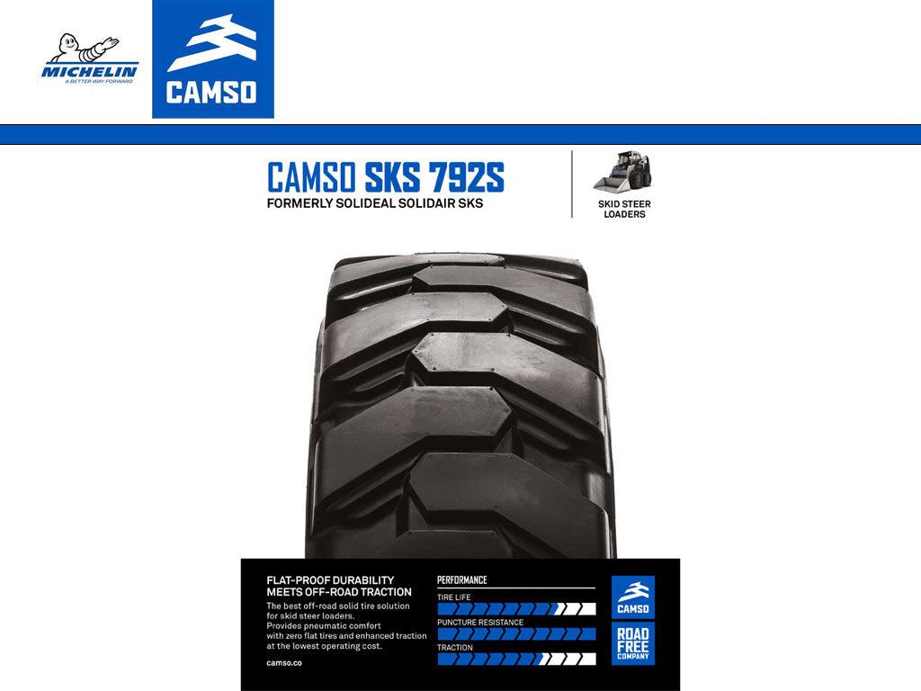 MICHELIN CAMSO SKS 792S SOLID tire and rim assemblies for skid steer loaders