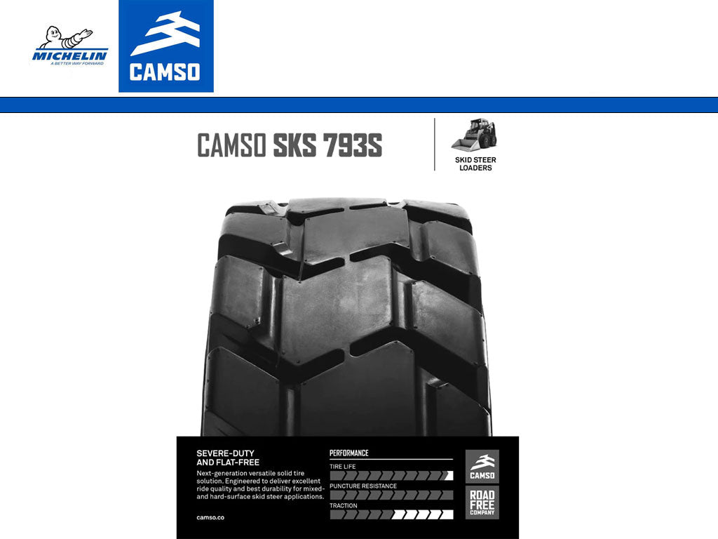MICHELIN CAMSO SKS 793S SOLID tire and rim assemblies for skid steer loaders