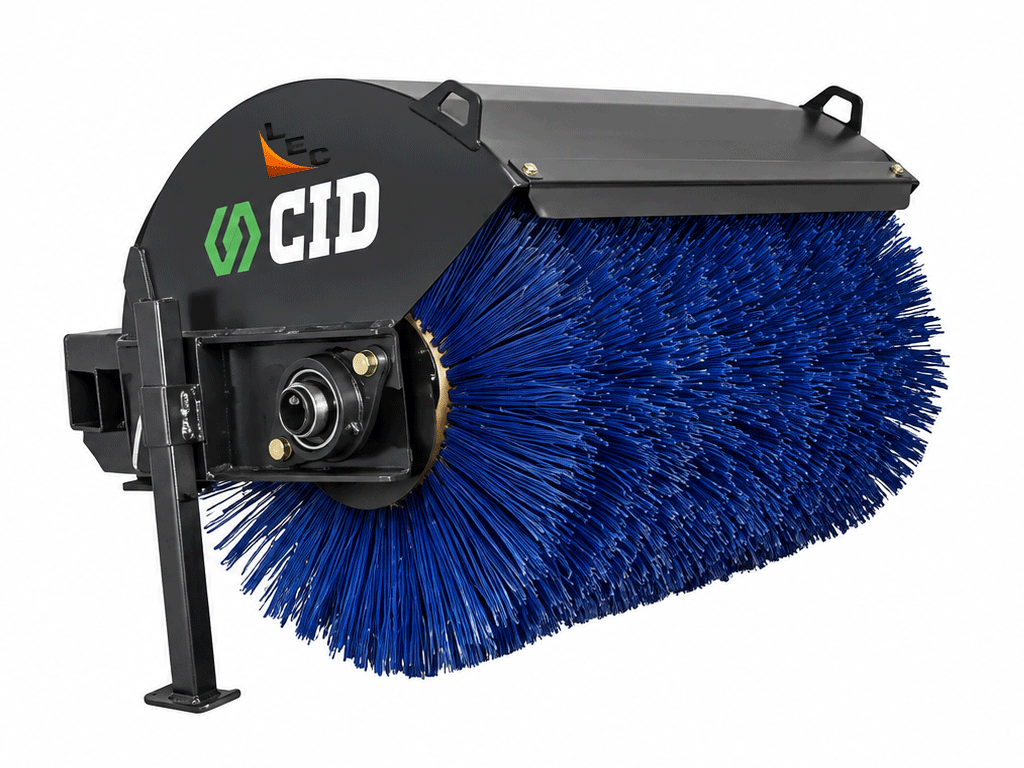 CID Mini Skid Steer Angle Broom – Hydraulic &amp; Manual Sweeper Attachments