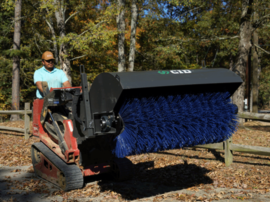 CID Mini Skid Steer Angle Broom – Hydraulic &amp; Manual Sweeper Attachments