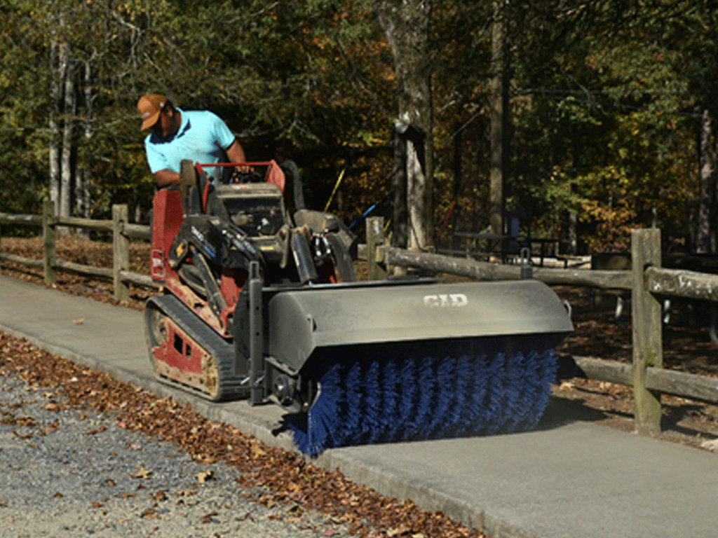 CID Mini Skid Steer Angle Broom – Hydraulic &amp; Manual Sweeper Attachments