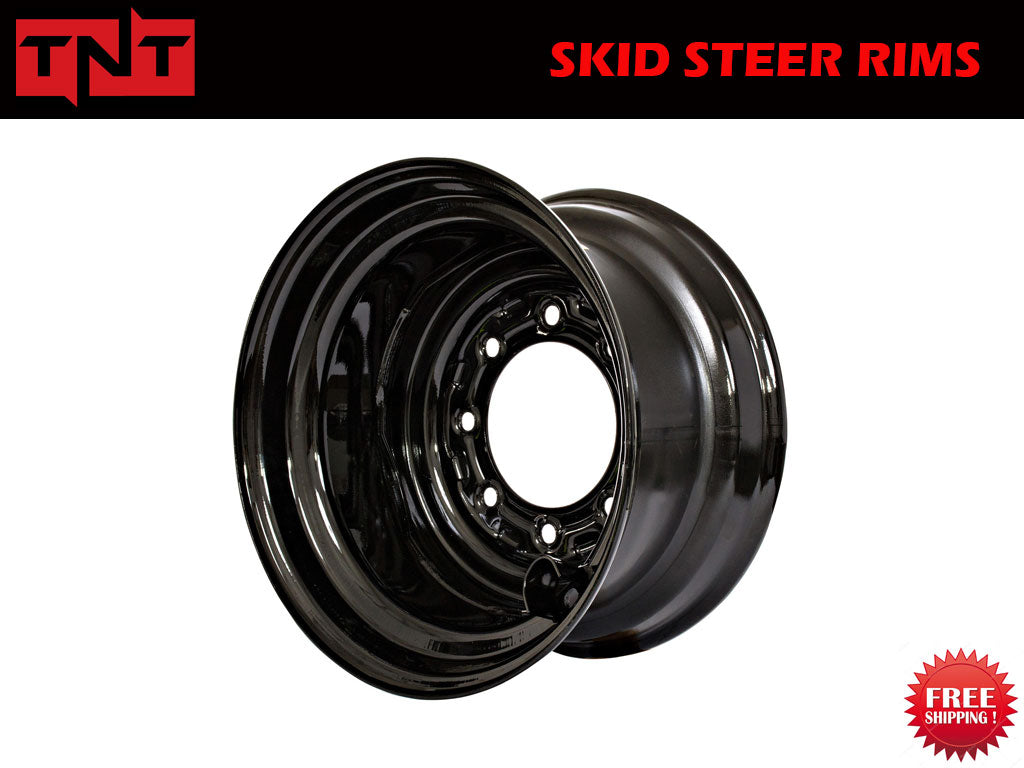 TNT Gloss Black 8 bolt heavy duty rim for 10x16.5 skid steer tires