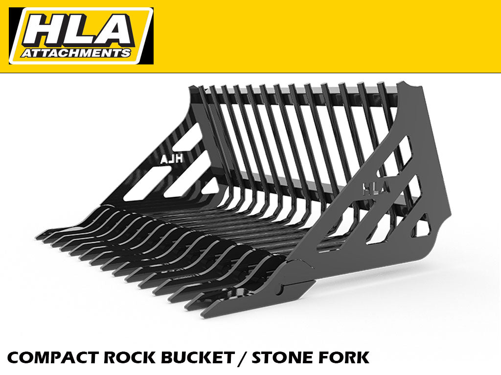 HLA Compact Duty Stone Fork/Rock Bucket (Retainer Style Tine) for Skid Steer