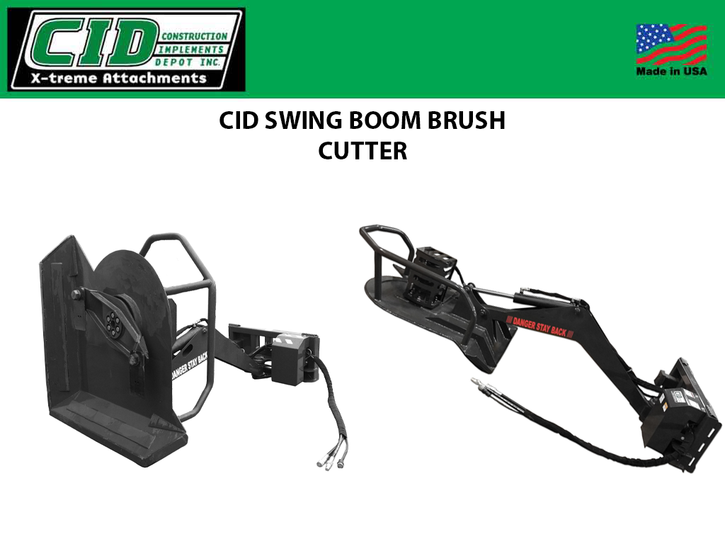 CID Swing Boom Brush Cutter for Skid Steers with gear motor