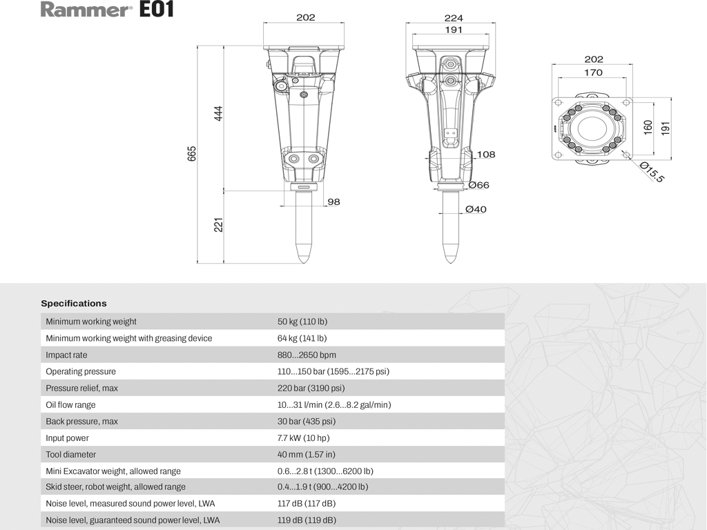 RAMMER Excellence Line Compact range hammer for mini excavators