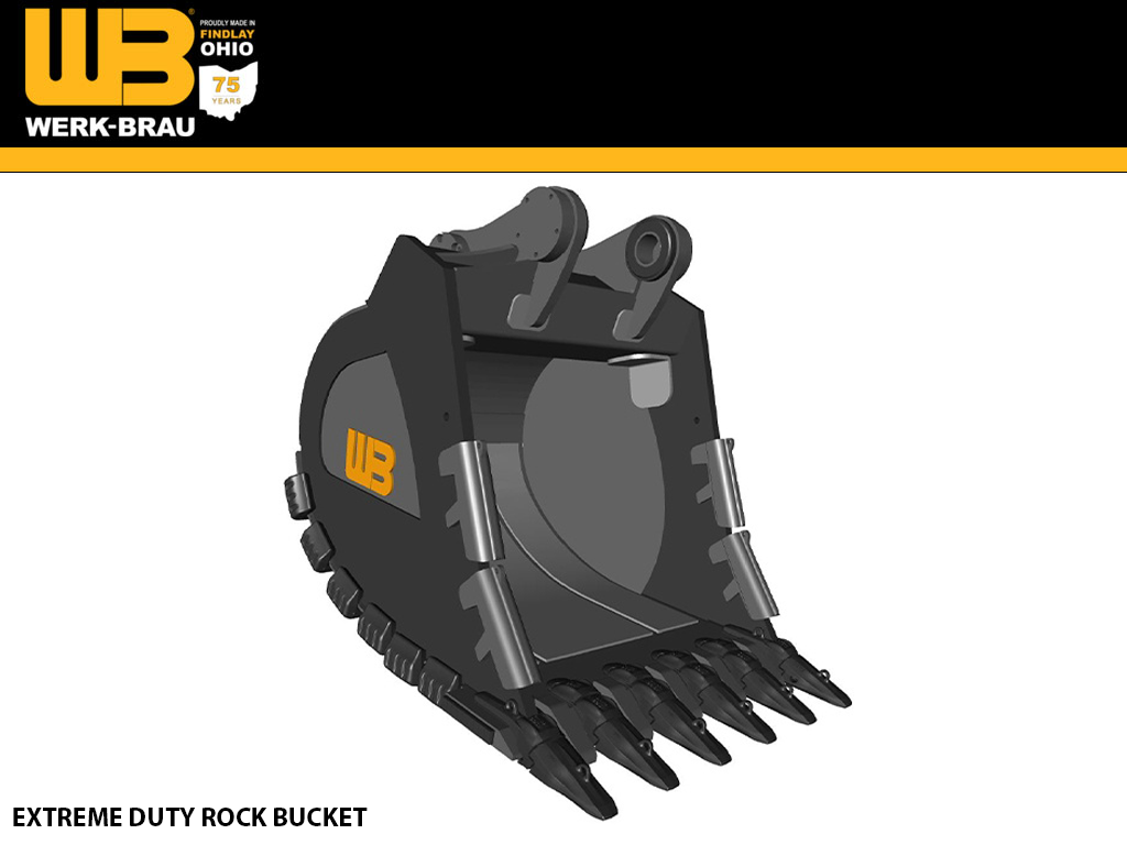 WERK-BRAU Extreme Duty Rock Buckets for 105,000 - 125,000 lbs. Excavators (50MT)