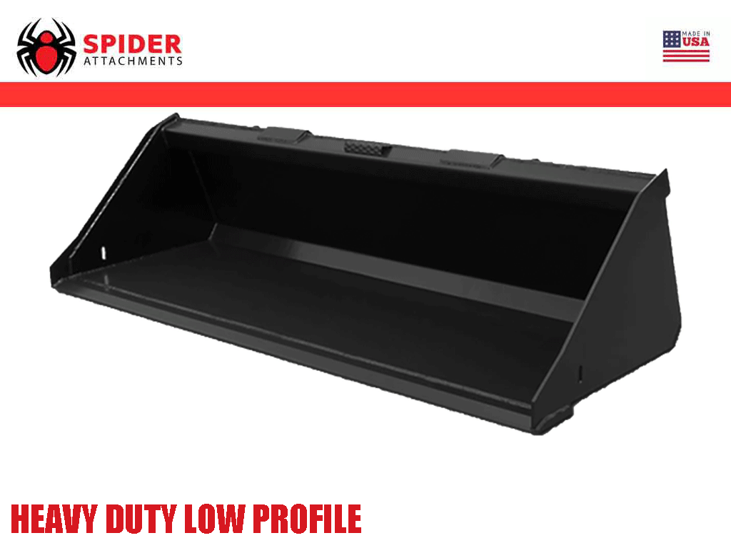 SPIDER Attachments Heavy duty low profile buckets for skid steer loaders