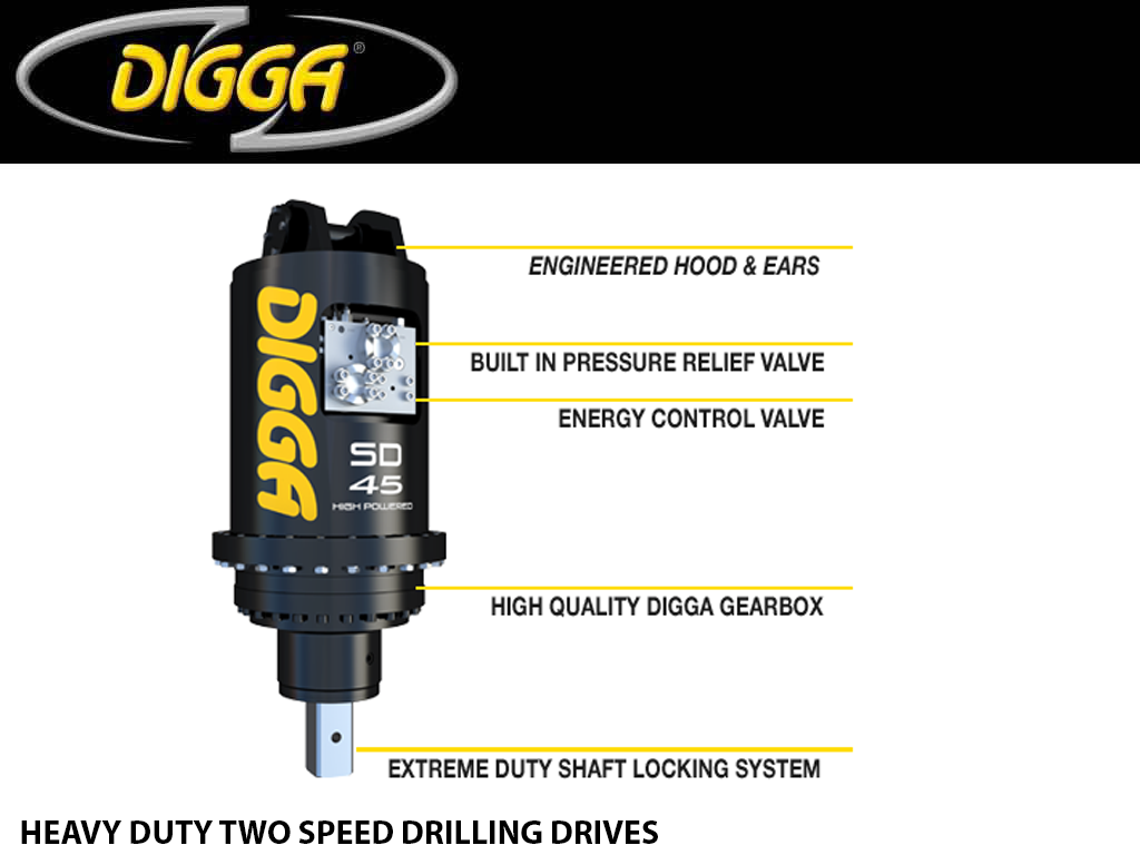 DIGGA Heavy Duty Two speed drilling Drives for excavators, 39700 - 66100 lbs. machines (18-30 ton)
