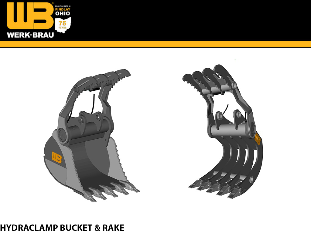 WERK BRAU Hydra-Clamp Bucket & rake for 14,000 - 25,000 lbs. Backhoes