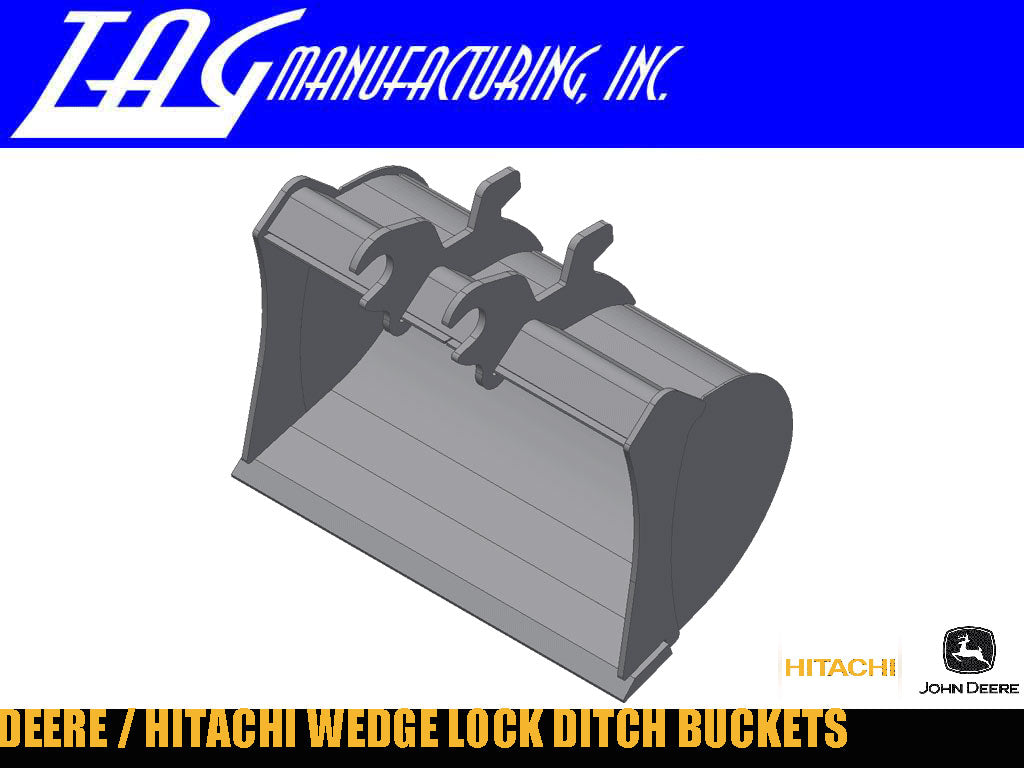 TAG wedge lock ditch buckets for John Deere and Hitachi excavators 2500 Lbs. to 14000 Lbs.