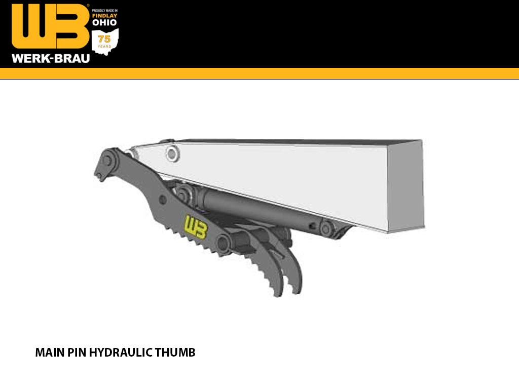 WERK-BRAU Main Pin hydraulic thumb for excavators 5,000 - 11,000 lbs. (mini 1 ) (mini 15) (mini 2)