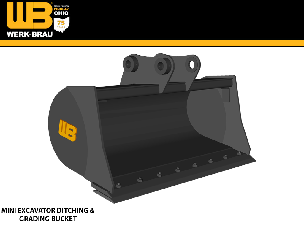 WERK-BRAU Ditching & Grading Bucket for 2,150 - 4,900 lbs. Excavators. (Mini 05)