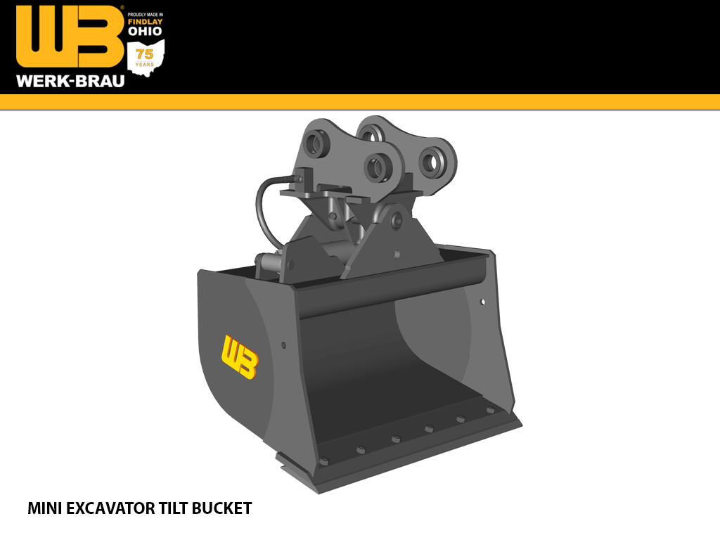 WERK-BRAU Tilt Bucket for 5,000 -11,000 lbs. Excavators. (Mini 1, 15 & 2)