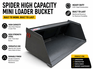 SPIDER ATTACHMENTS Snow and Mulch high capacity bucket for mini loader