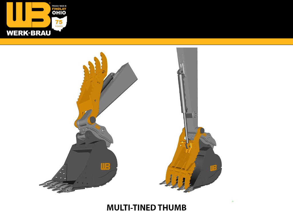 WERK-BRAU Main Pin hydraulic thumb for excavators 105,000 - 125,000 lbs. (50MT)