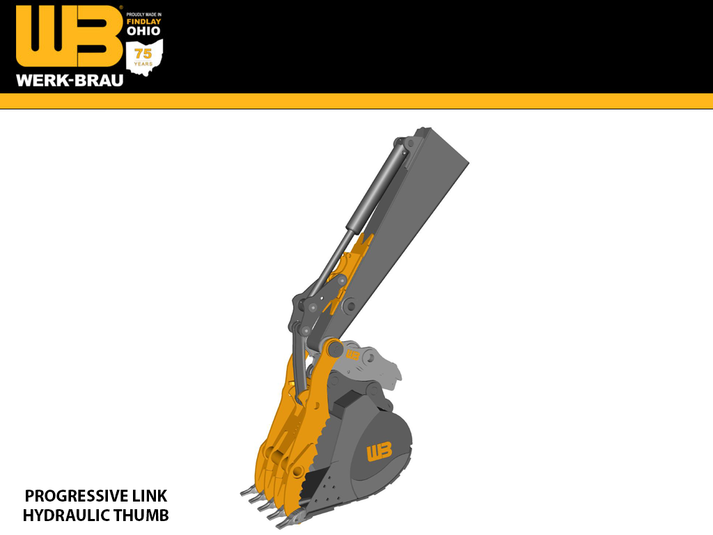 WERK-BRAU Progressive Link hydraulic thumb for excavators 42,000 - 50,000 lbs. (20MT)