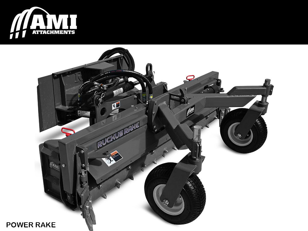 AMI hydraulic power rake for skid steer