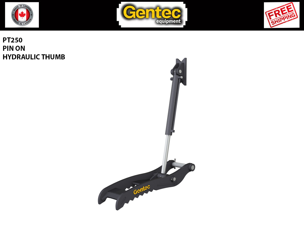 PT250 GENTEC Hydraulic Pin-On Thumb for 40,000lbs to 54,000lbs Excavator - 2 Tines