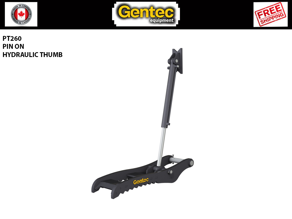 PT260 GENTEC Hydraulic Pin-On Thumb for 54,000lbs to 100,000lbs Excavator - 2 Tines