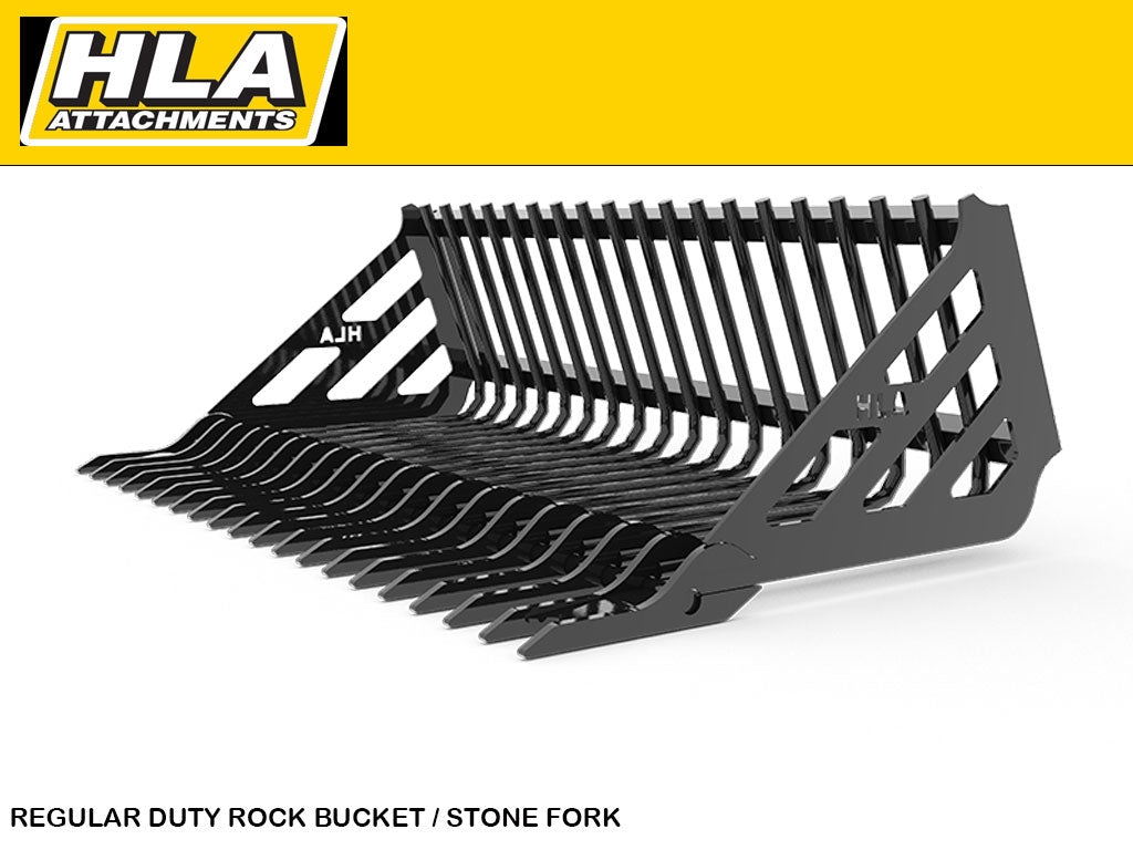 HLA Regular Duty Stone Fork/Rock Bucket (Retainer Style Tine) for Skid Steer