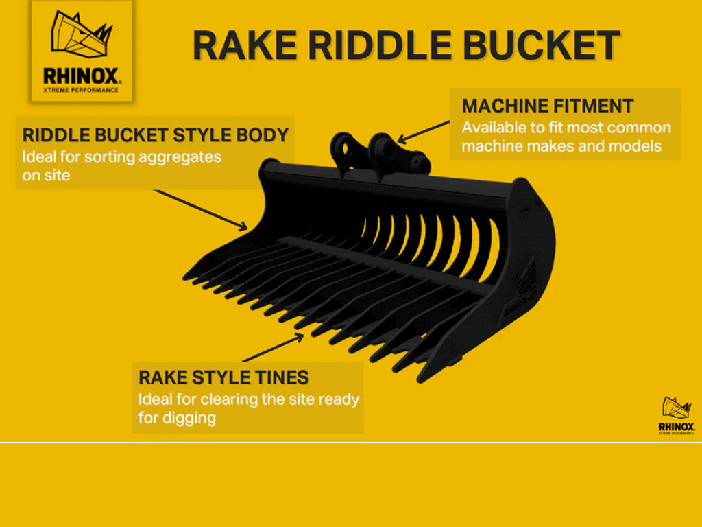 RHINOX RAKE RIDDLE BUCKET 2 to 4 Ton Class