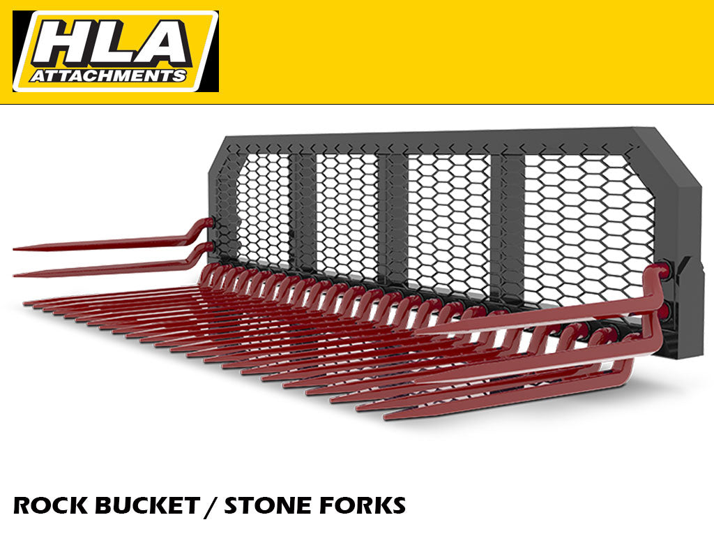 HLA Stone Fork/Rock Bucket (Cranked Kverneland Tine) for Skid Steer
