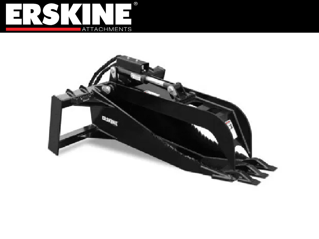 Erskine stump bucket grapple for skid steer loader