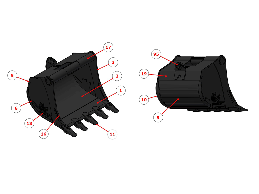 RHINOX Tag / CP / Wain Roy Quick Hitch Dirt Buckets for 14000 to 18000 Lbs. Machines (1.75" T-pin)