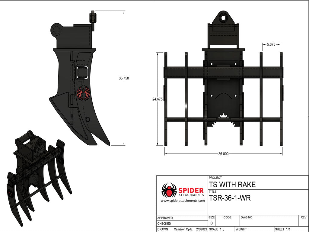 SPIDER TREE RIPPER with rake option for excavators