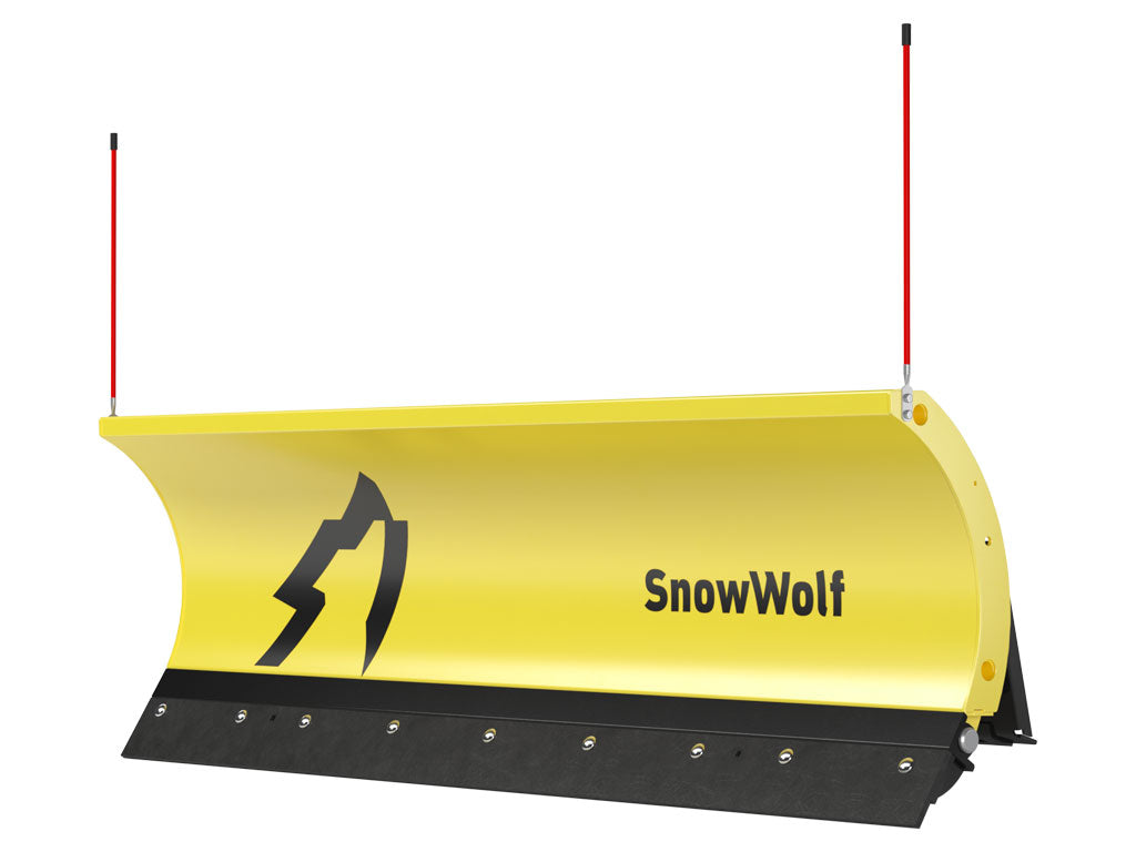 SnowWolf Ultra snow plows with trip edge for skid steer loaders