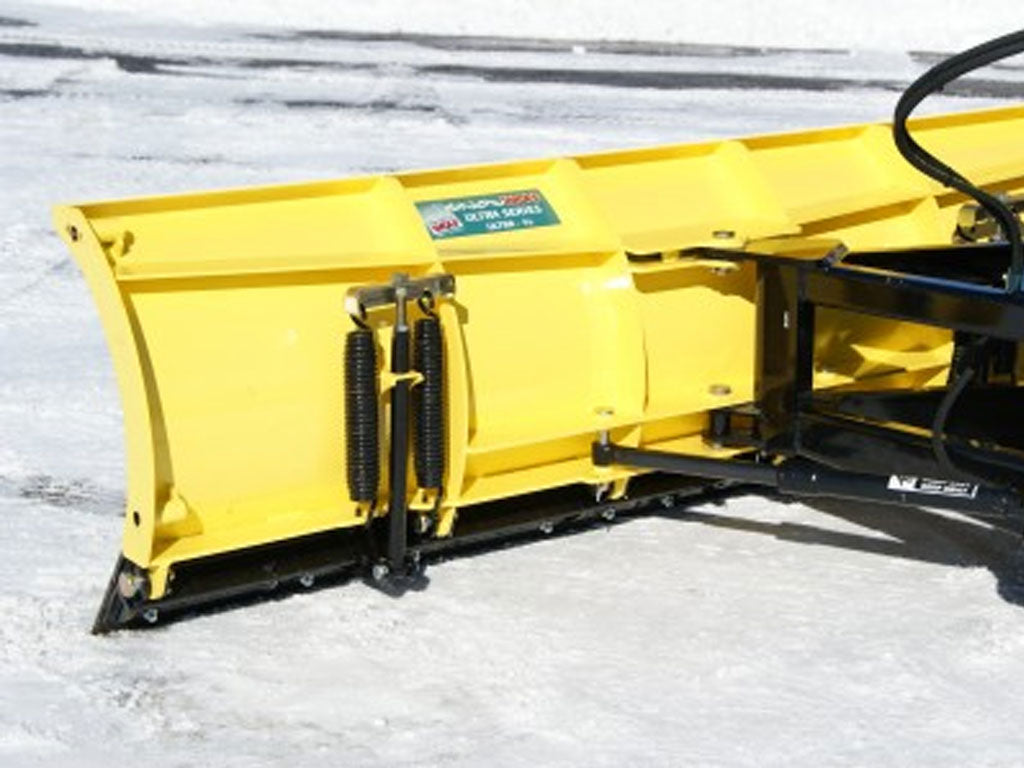 SnowWolf Ultra snow plows with trip edge for skid steer loaders