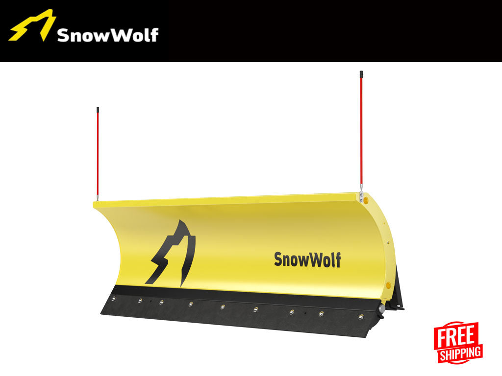 SnowWolf Ultra snow plows with trip edge for skid steer loaders