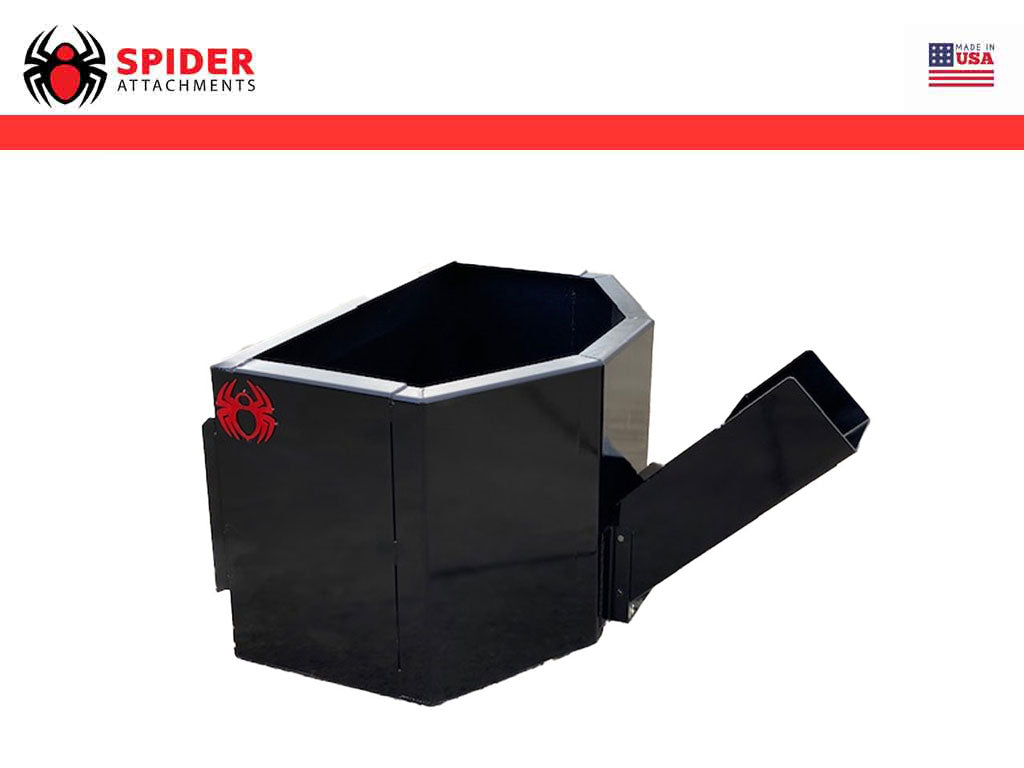 SPIDER dispensing bucket for machines with universal skid steer coupler