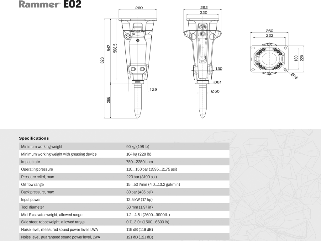RAMMER Excellence Line Compact range hammer for skid steer loader