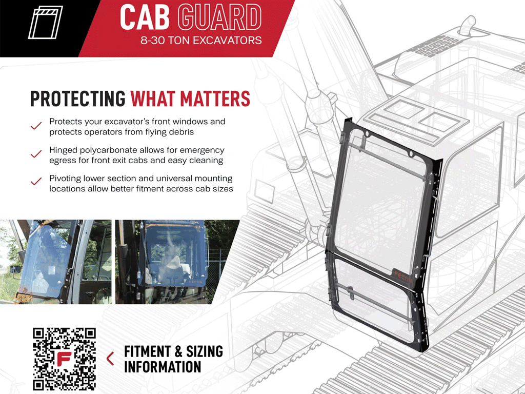 FECON Excavator Cab Guard, Universal Fit (Fits most 8-30 ton excavators)