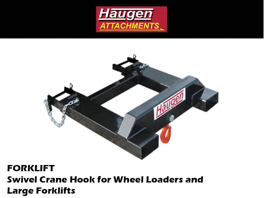 HAUGEN FORK MOUNTED SWIVEL HOOKS FOR LARGE FORKLIFTS AND WHEEL LOADERS