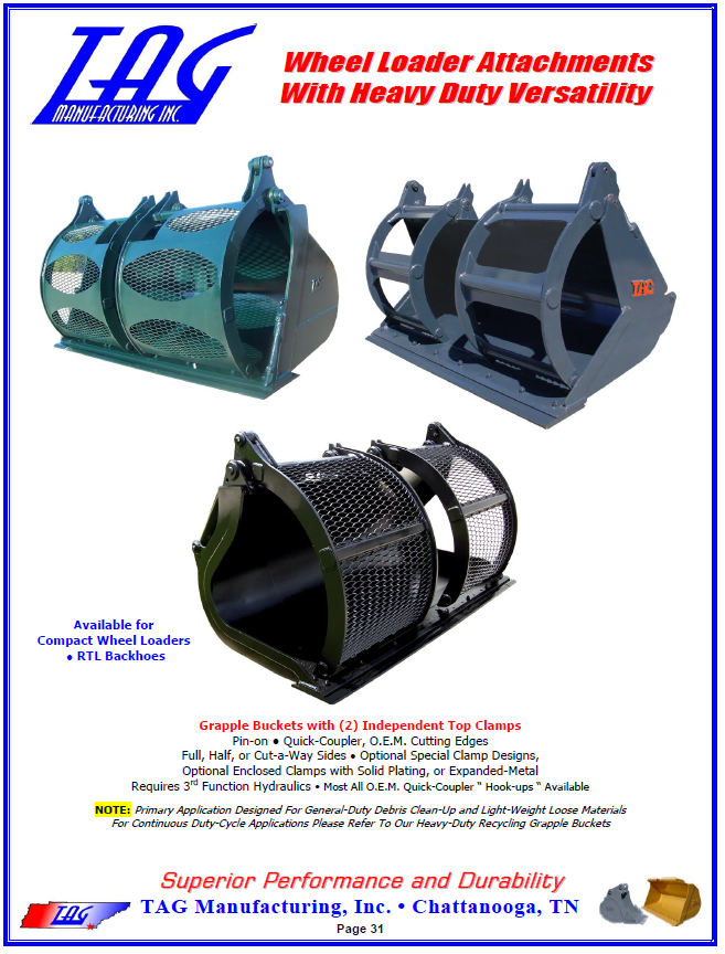 Cucharones de reciclaje de basura TAG para cargadores de ruedas
